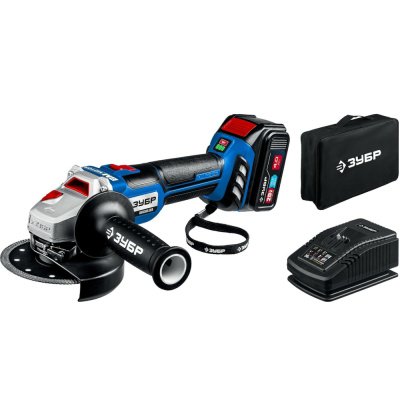 Шлифмашина ЗУБР 20В бесщеточная УШМ, 1 АКБ (4Ач), в сумке, Профессионал. AB-125-41