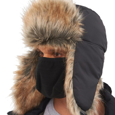 Шапка ушанка с маской Евро Енот ткань Taslan цвет Чёрный (56-58)