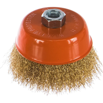 Корщетка-насадка для УШМ 5240103 Sturm! тип "чашка" М14, D100мм, латунир. волнистая пров.