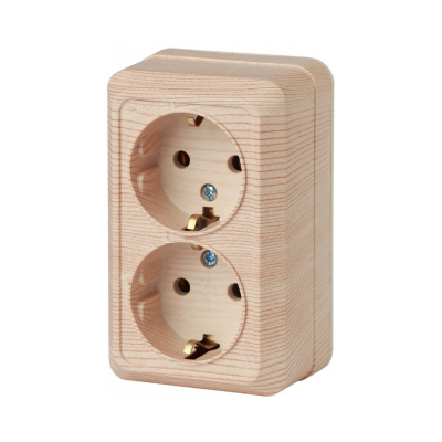 Розетка 2х2P+E Schuko, 16А-250В, IP20, ОУ, сосна (1/10/100/1400) (10702070/241 Intro Quadro 2-204-11