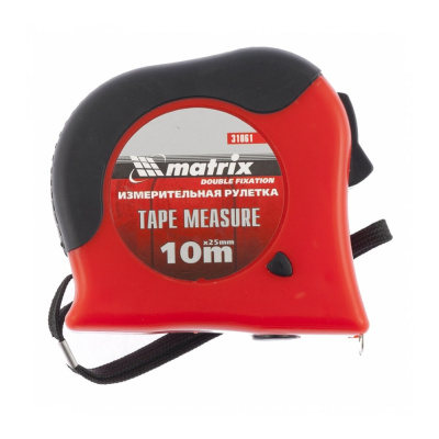 Рулетка Matrix Double fixation 10мх25мм, обрезиненный корпус, двойная плавная фиксация