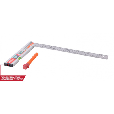Угольник с уровнем и карандашом КУЛИБИН,400 мм,нерж.сталь,pat.,Sturm!