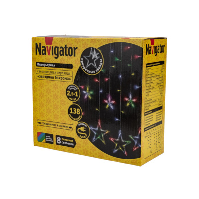 Гирлянда светодиодная новогодняя NGF-D025-01 бахрома звезды RGBY 138 2.5х1 м IP20 TR